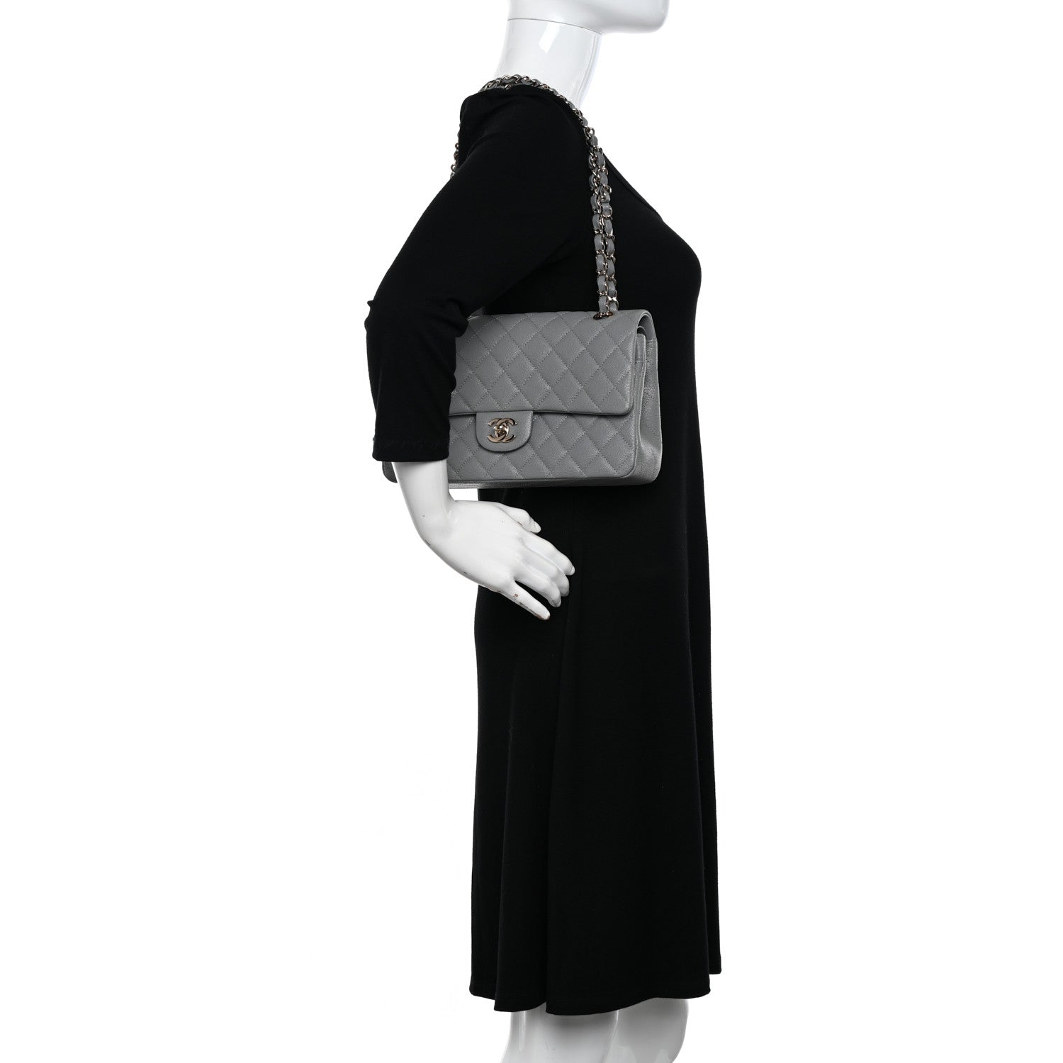 Chanel Caviar Quilted Medium Double Flap Grey 2 of 12