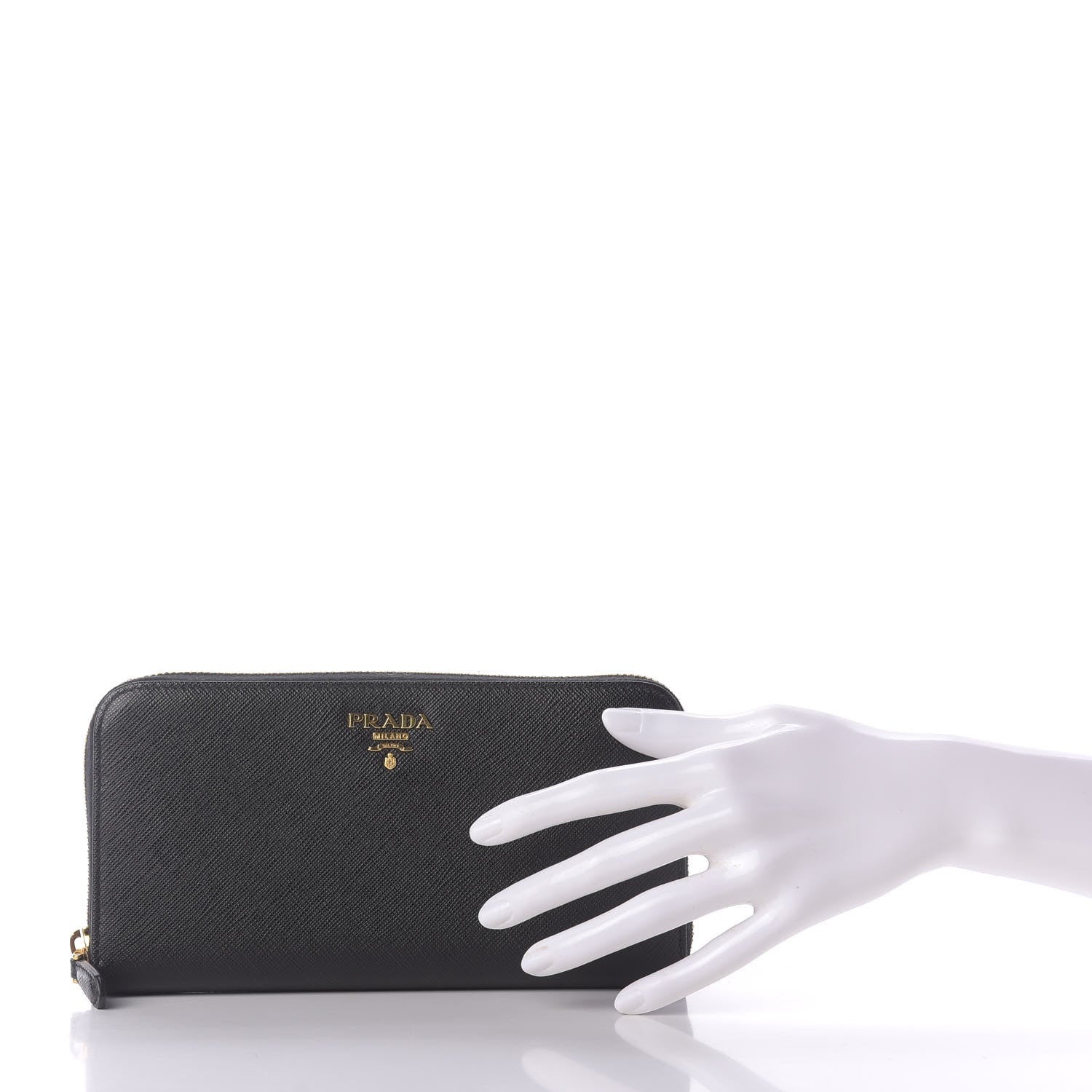 Prada Saffiano Metal Zip Around Wallet Black 2 of 9