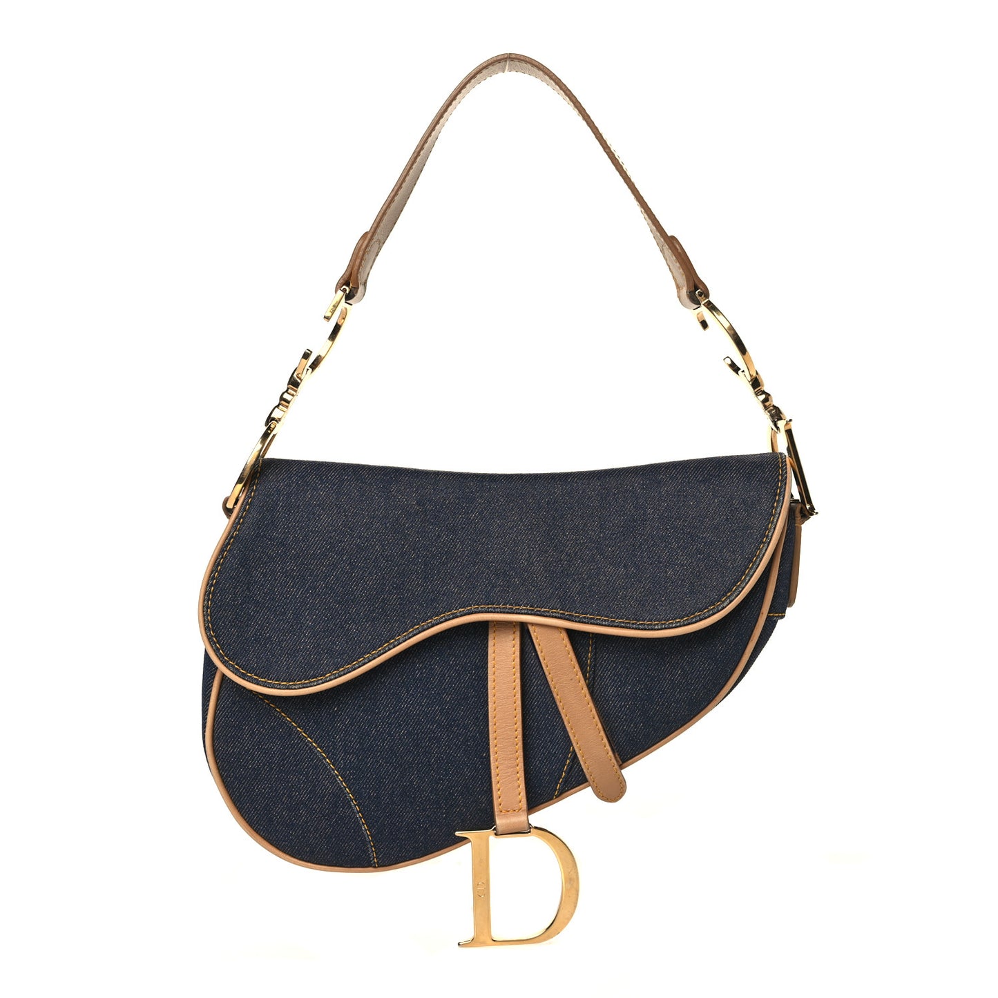 Denim Calfskin Saddle Bag Blue