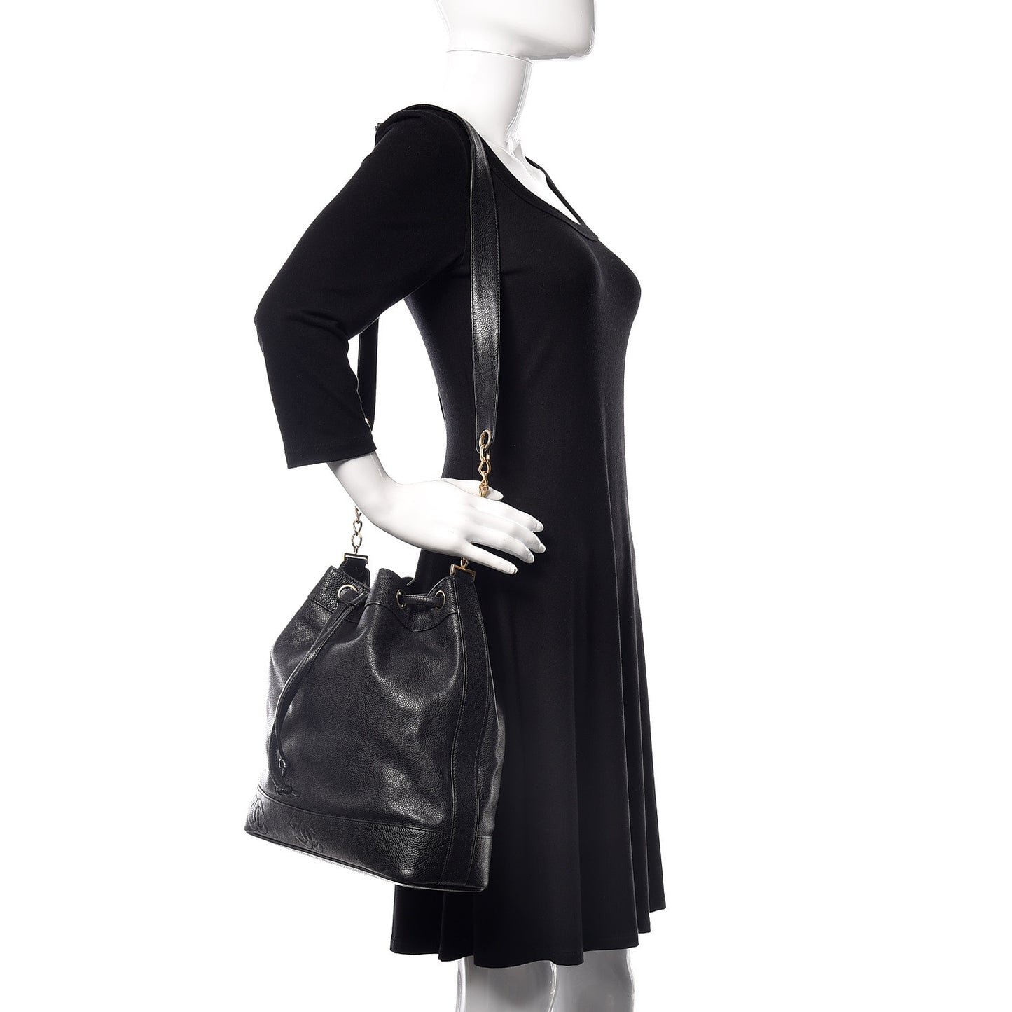 Caviar CC Drawstring Shoulder Bag Black