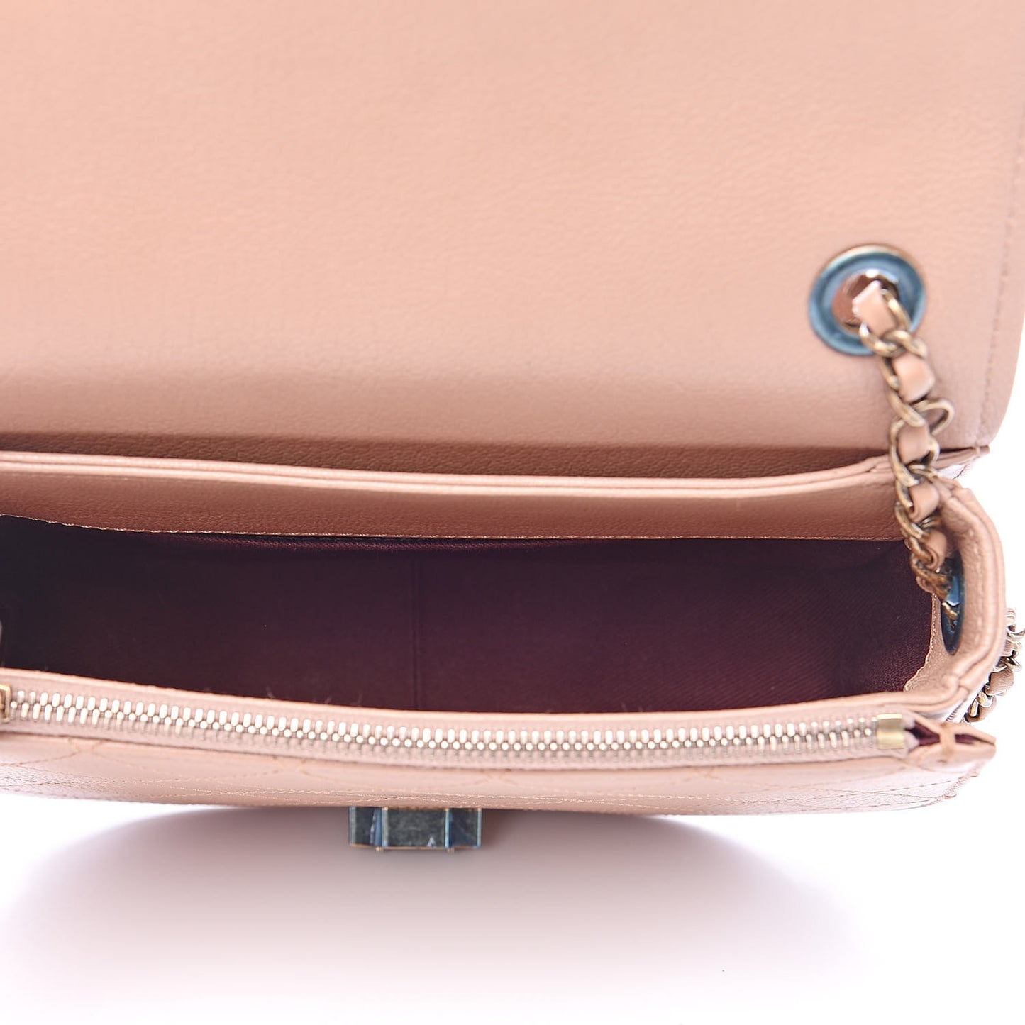 Shiny Calfskin Goatskin Quilted Small Coco Curve Messenger Flap Beige