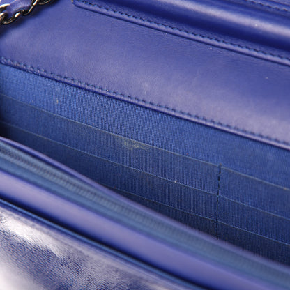 Chanel Grained Patent Calfskin Timeless Wallet On Chain WOC Blue 9 of 14