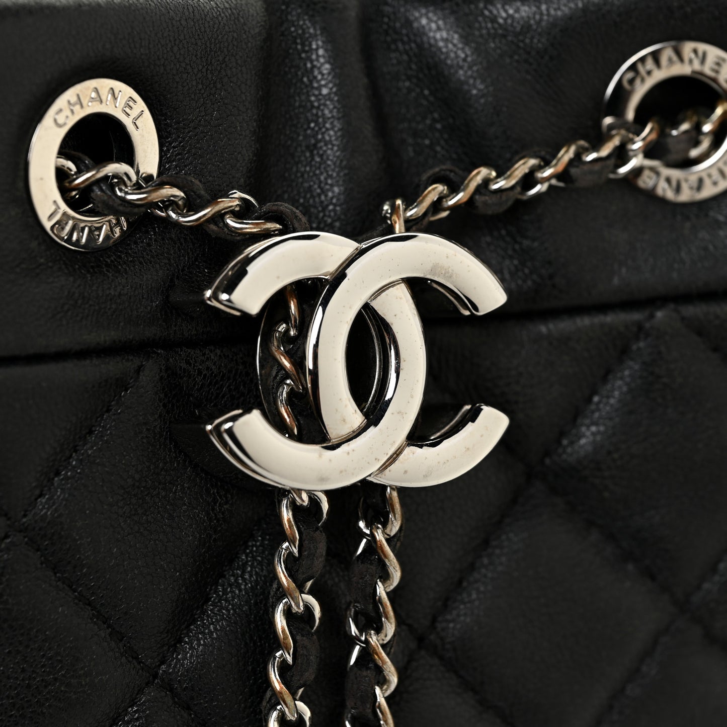 Lambskin Quilted Mini CC Chain Bucket Bag Black