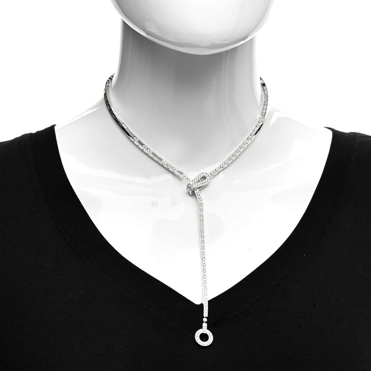 18K White Gold Diamond Agrafe Lariat Necklace