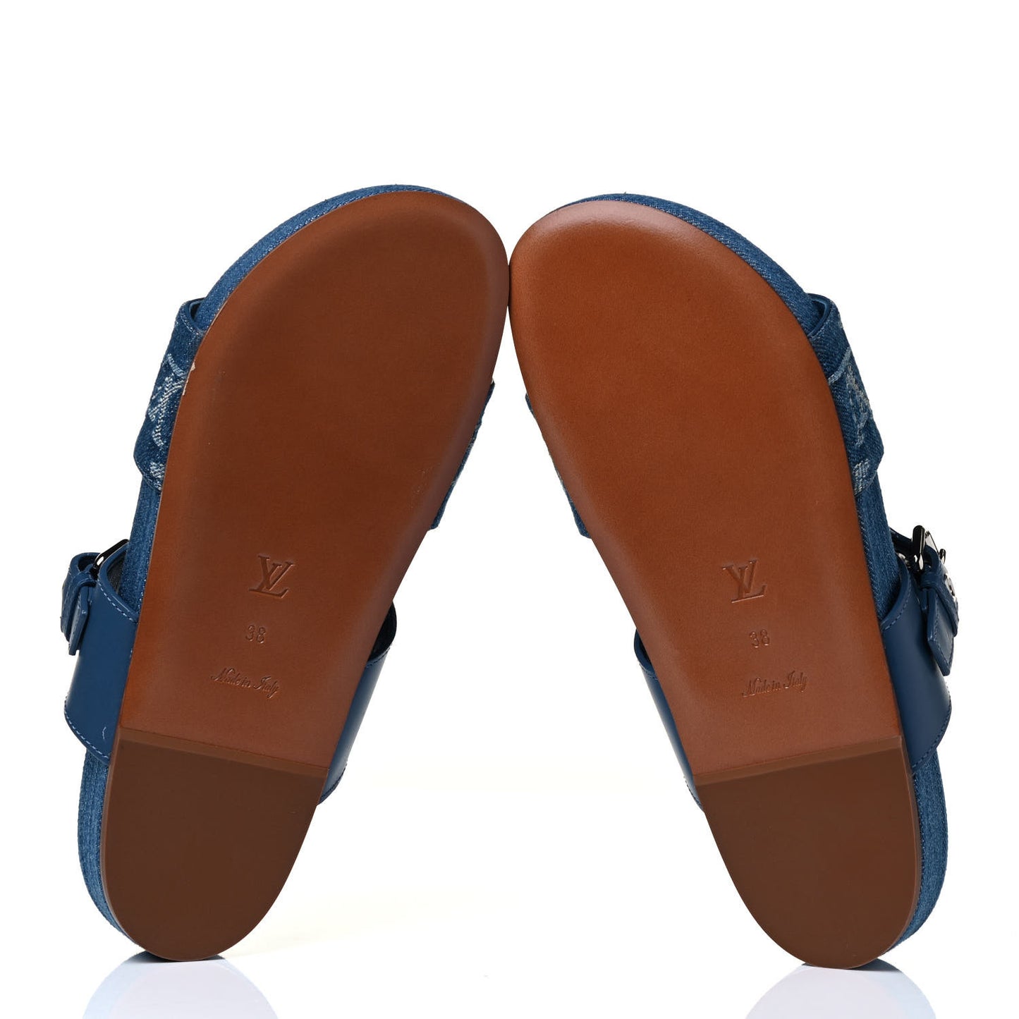 Monogram Denim Bom Dia Flat Mule Sandals 38 Blue