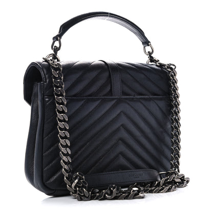Saint Laurent Sheepskin Matelasse Chevron Patchwork Monogram Medium College Bag Black 2 of 17