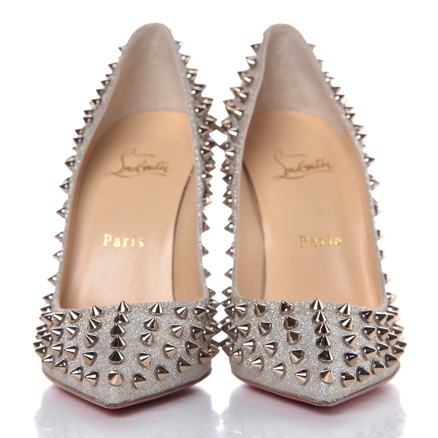 Christian Louboutin Glitter Mini Specchio Follies Spikes 100 Pumps 38 Ivory Colombe Metal 2 of 8