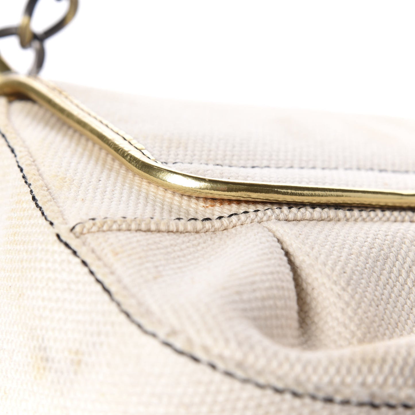 Canvas Metallic Calfskin B Bis Flap Bag Natural Gold