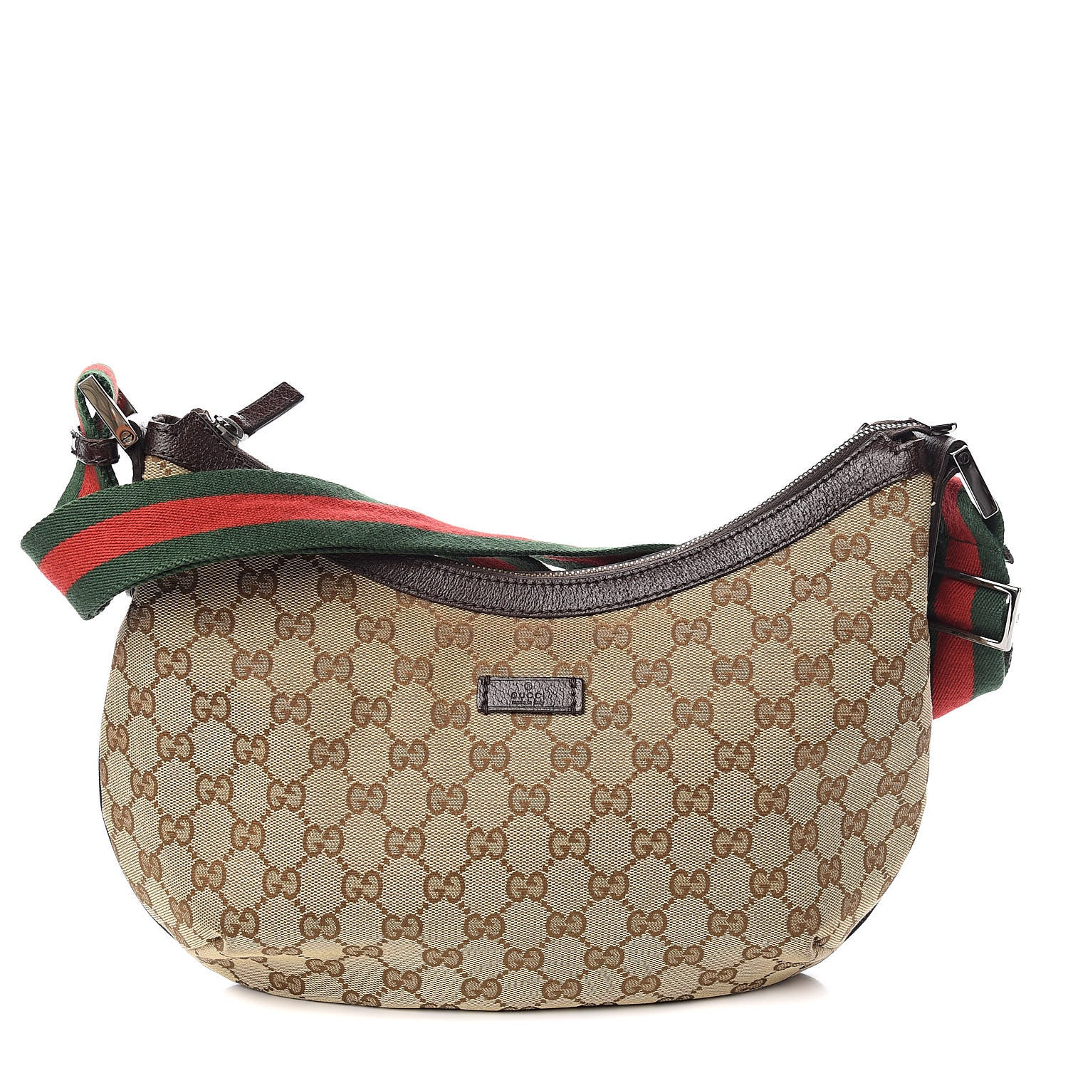 Gucci Monogram Web Medium Half Moon Hobo Dark Brown 1 of 11