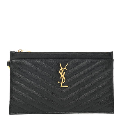 Saint Laurent Grain De Poudre Chevron Monogram Large Bill Pouch Black 1 of 7