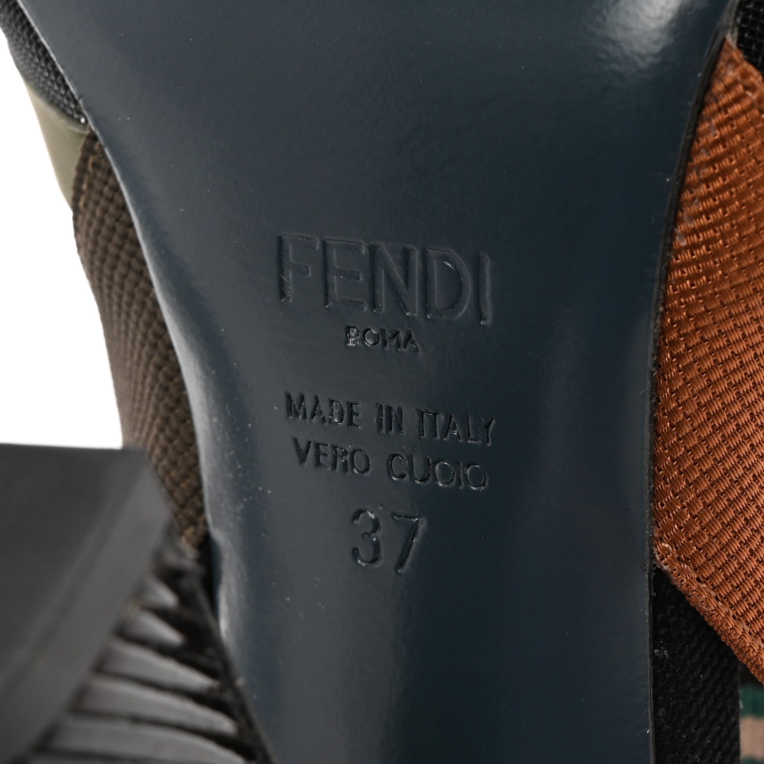 Fendi Technical Mesh Colibri High Heel Slingback Pumps 37 Black Verde Military 6 of 13