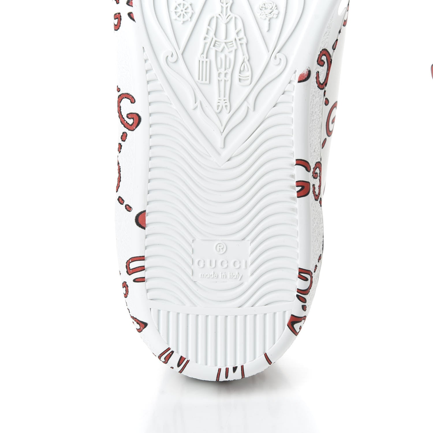 Gucci Calfskin GucciGhost Print Mens Ace Sneakers 8.5 White Hibiscus Red 7 of 10