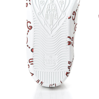 Gucci Calfskin GucciGhost Print Mens Ace Sneakers 8.5 White Hibiscus Red 7 of 10