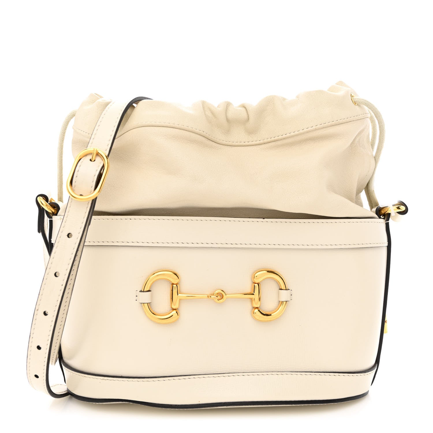 Gucci Azalea Sakai Calfskin Horsebit 1955 Drawstring Bucket Bag Mystic White 1 of 10