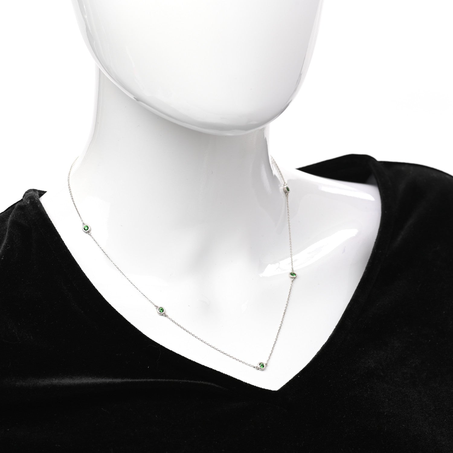 Tiffany Sterling Silver Tsavorite Elsa Peretti 5 Station Color by the Yard Necklace 2 of 7
