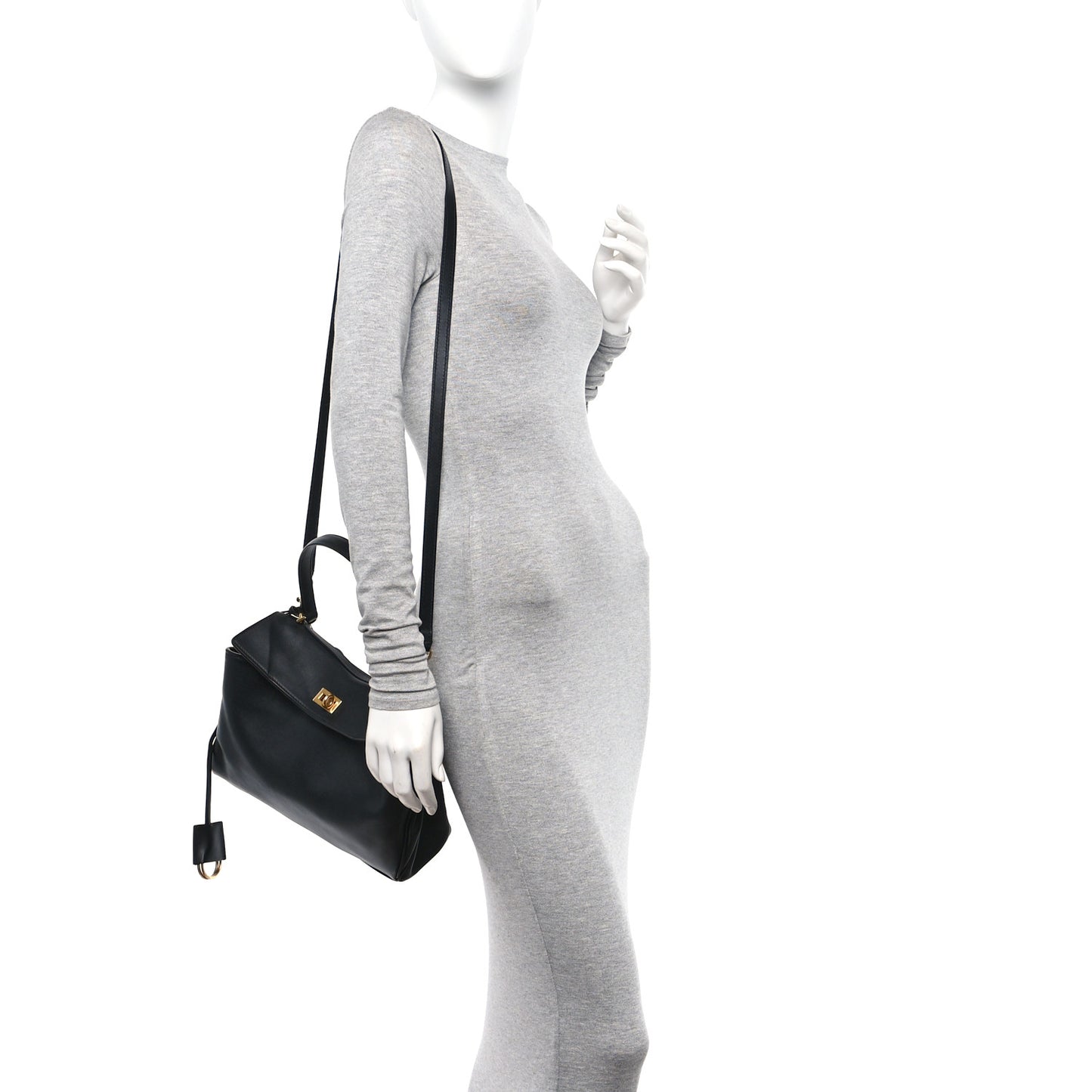 Natural Smooth Calfskin Small Rodeo Top Handle Handbag Black