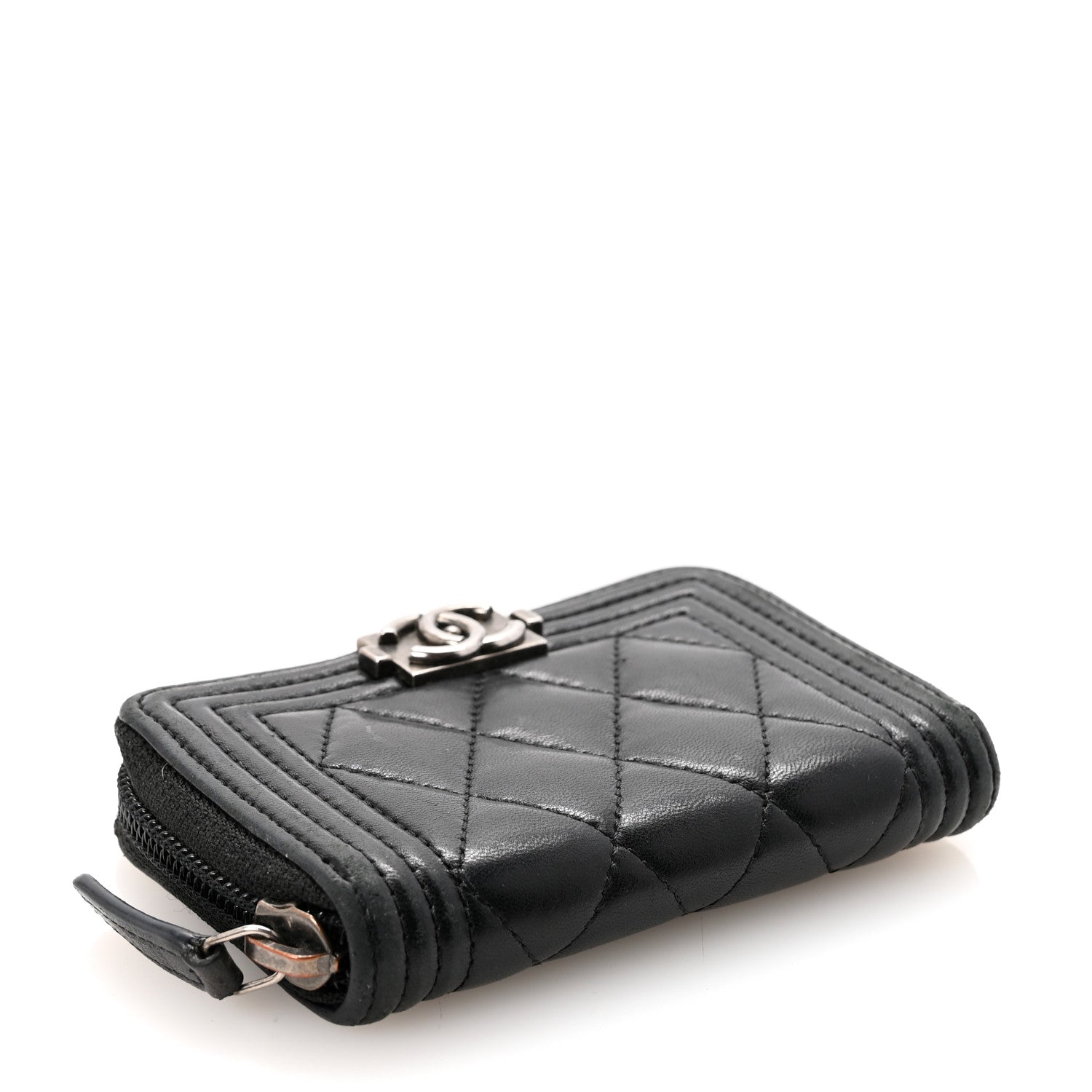 Chanel Lambskin Quilted Zip Around Boy Coin Purse Wallet Black Black 4 of 7