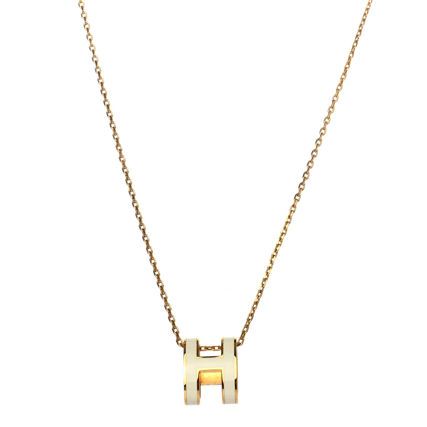 Hermes Lacquered Gold Pop H Pendant Necklace White 1 of 4