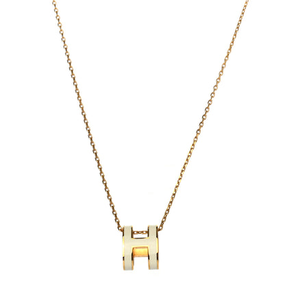 Hermes Lacquered Gold Pop H Pendant Necklace White 1 of 4