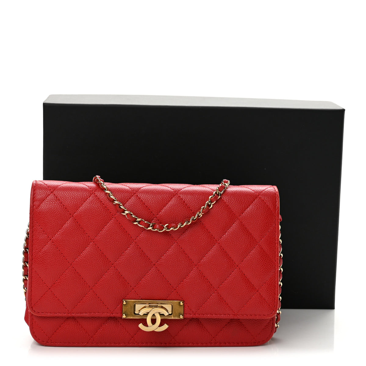 Chanel Caviar Quilted Golden Class Wallet On Chain WOC Red 14 of 14