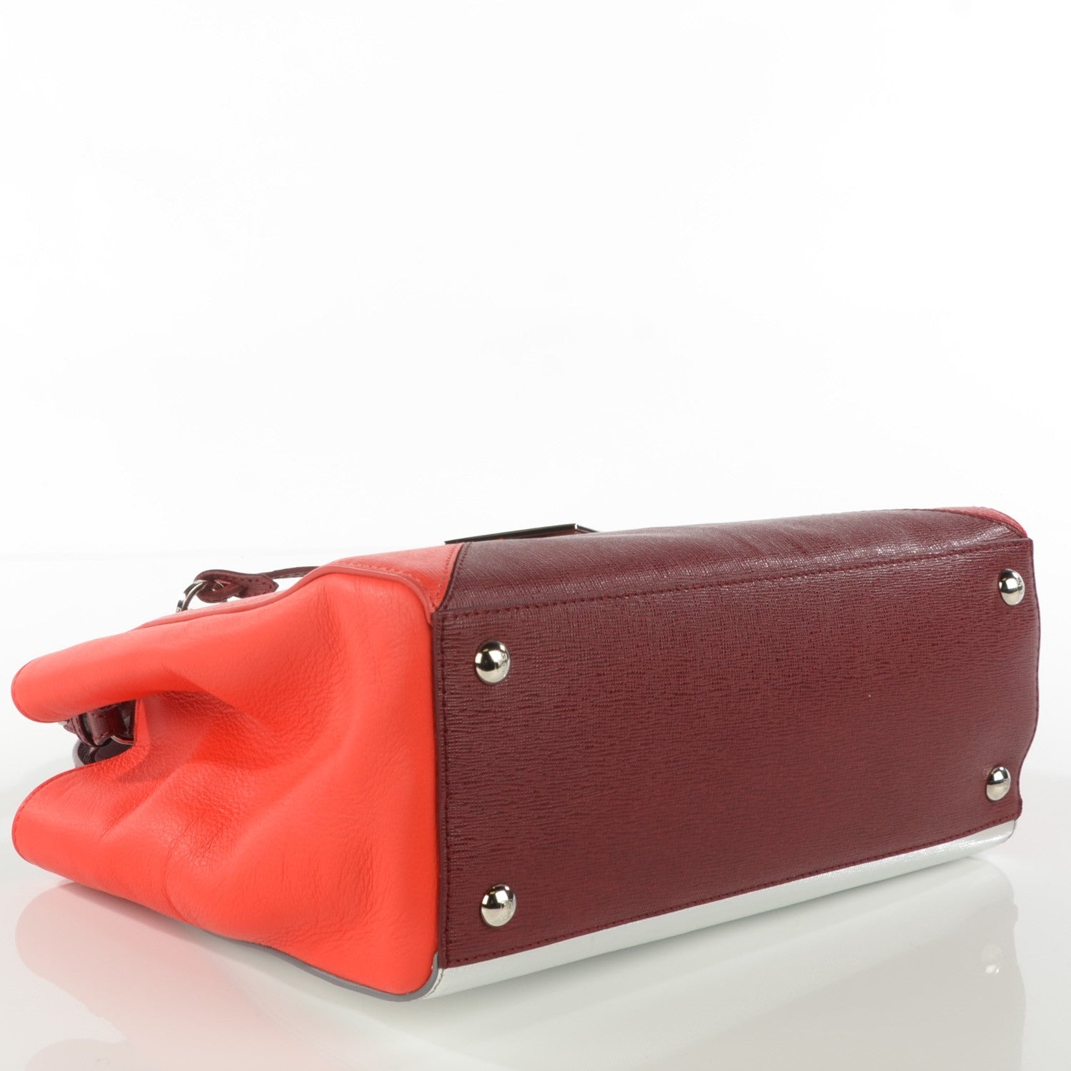 Fendi Vitello Elite Calfskin Colorblock Petite 2Jours Tote Argento Rosso 4 of 8