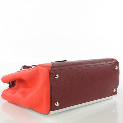 Fendi Vitello Elite Calfskin Colorblock Petite 2Jours Tote Argento Rosso 4 of 8