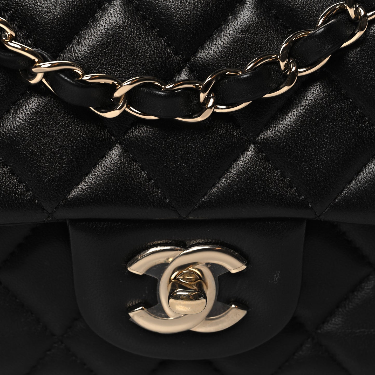 Lambskin Quilted Mini Rectangular Flap Black