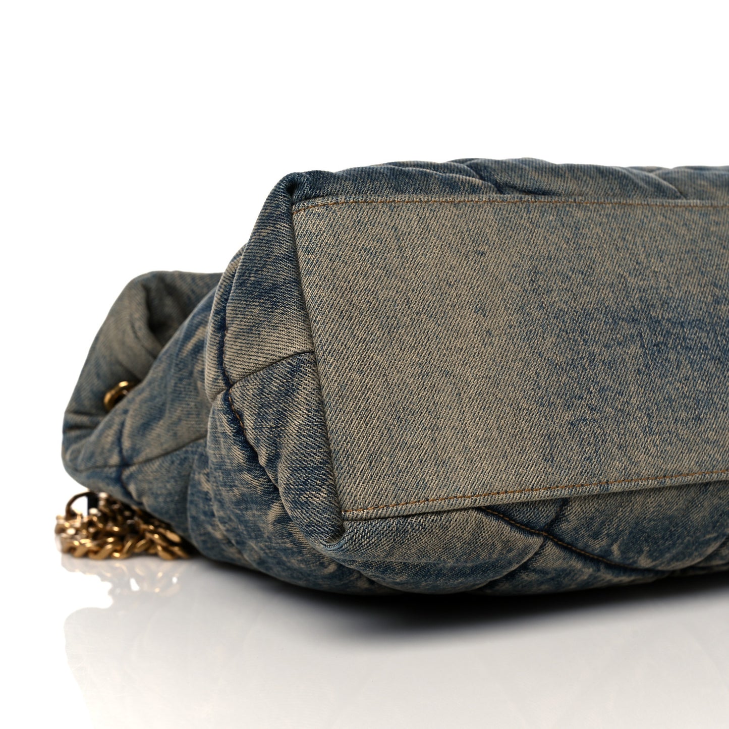 Denim Quilted Medium Loulou Puffer Monogram Chain Satchel Blue Black