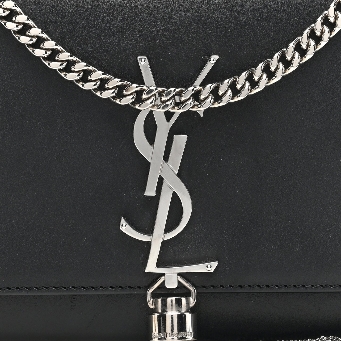 Smooth Calfskin Small Classic Monogram Kate Tassel Satchel Black