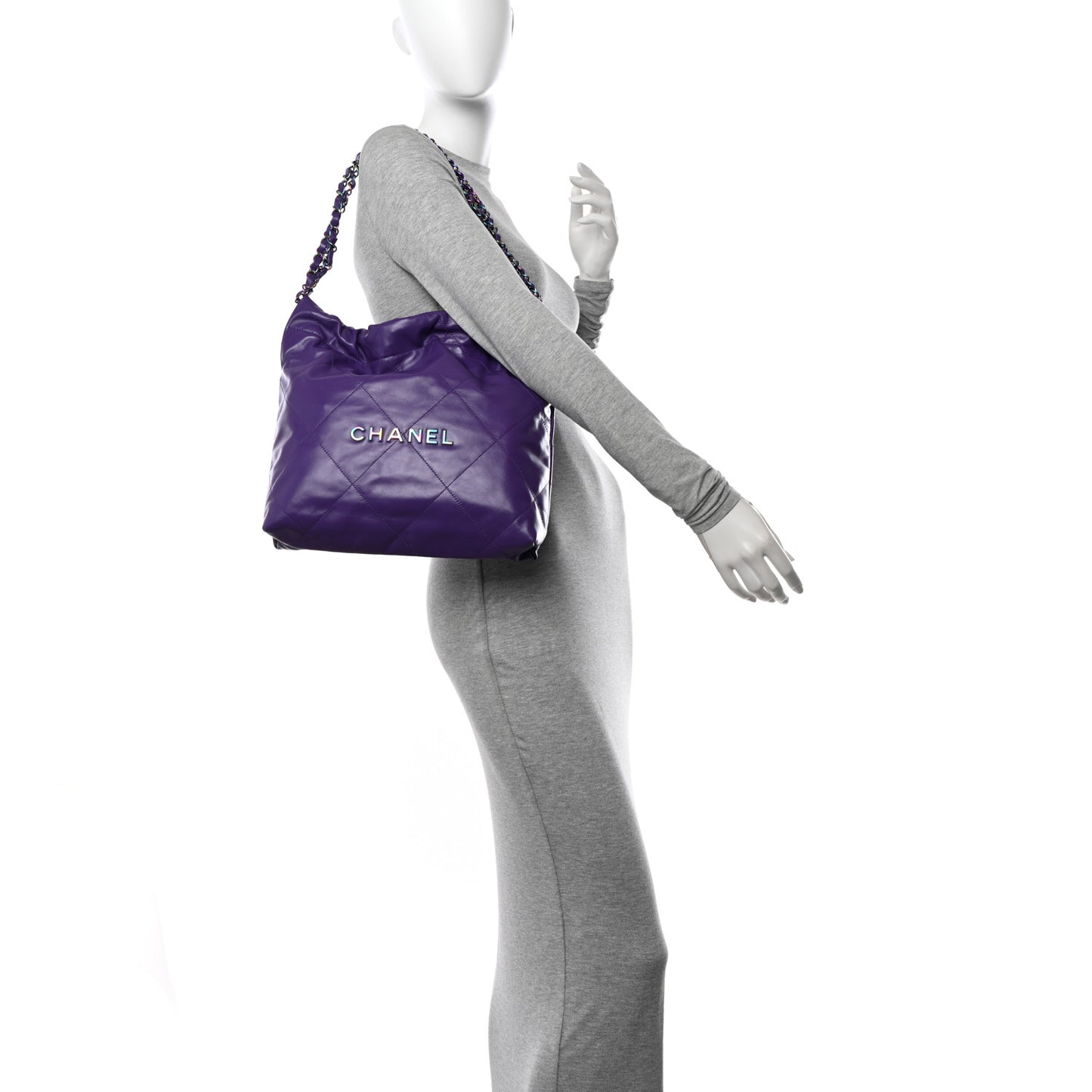 Shiny Calfskin Quilted Rainbow Small Chanel 22 Purple