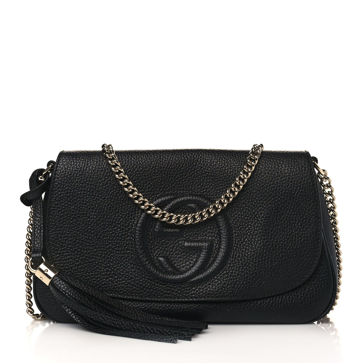 Pebbled Calfskin Medium Soho Flap Crossbody Black