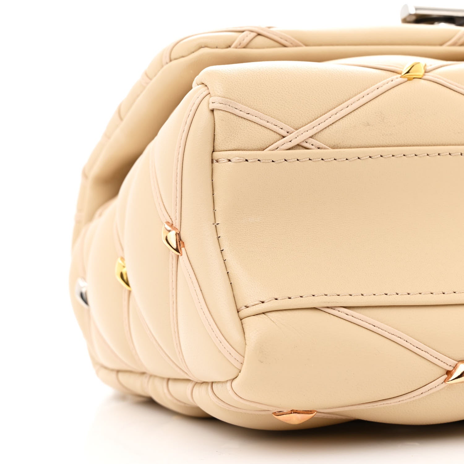Louis Vuitton Lambskin Studded Malletage Top Handle GO-14 MM Beige 8 of 10