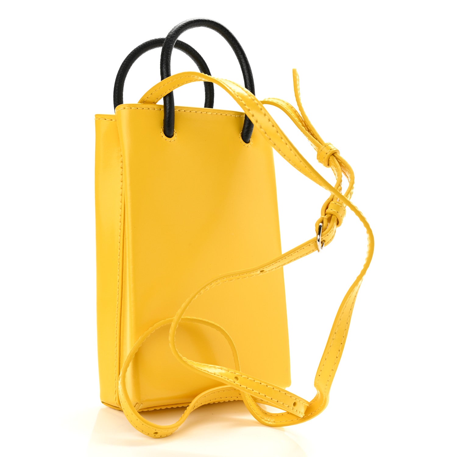 Balenciaga X THE SIMPSONS Smooth Calfskin Logo Shopping Phone Holder Bag Bumblebee Yellow 3 of 10