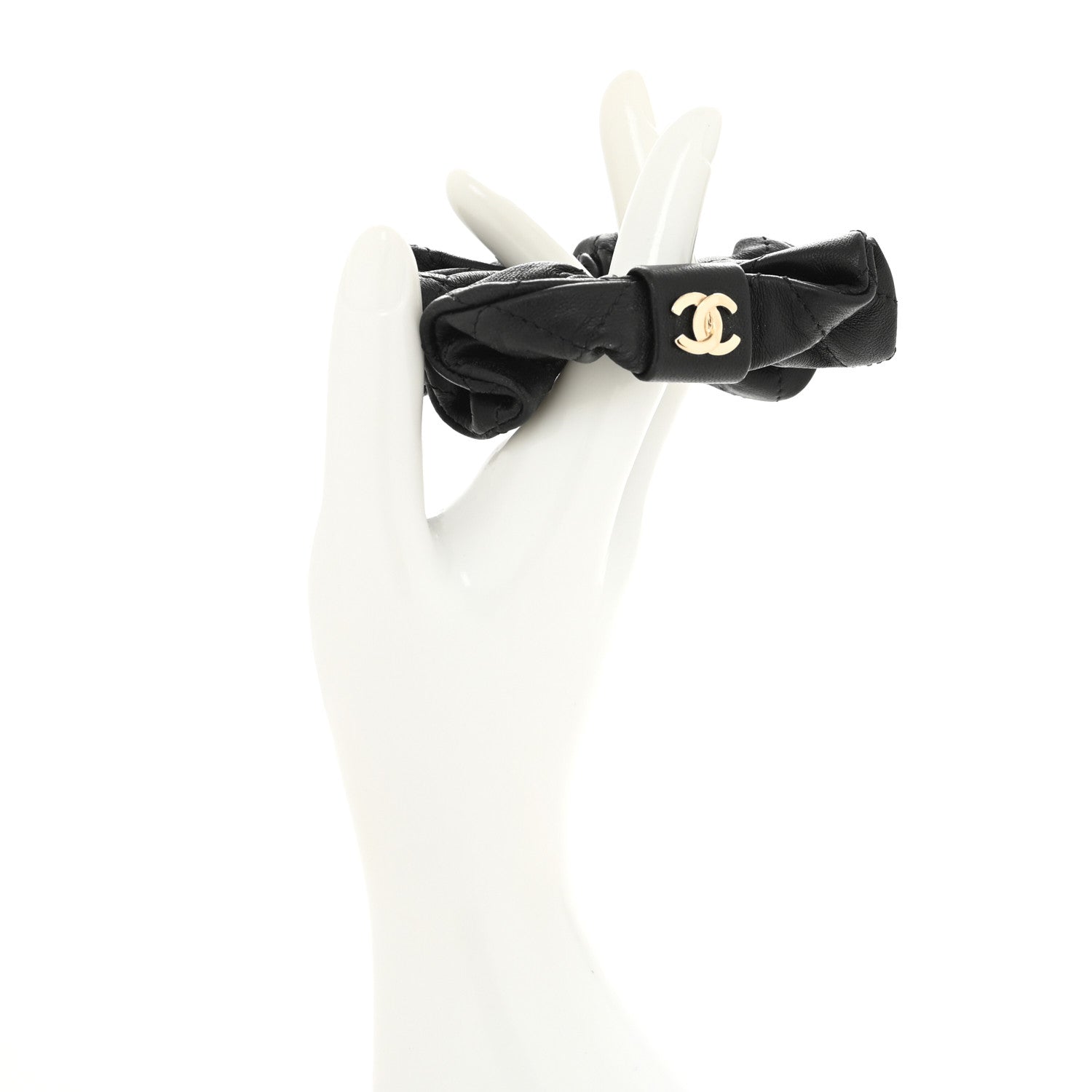 Chanel Lambskin Quilted CC Hair Scrunchie Black 2 of 4
