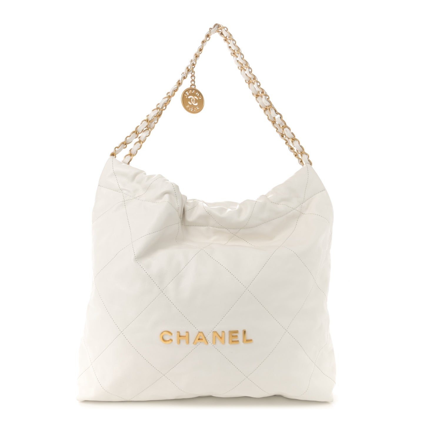 Shiny Calfskin Quilted Chanel 22 White