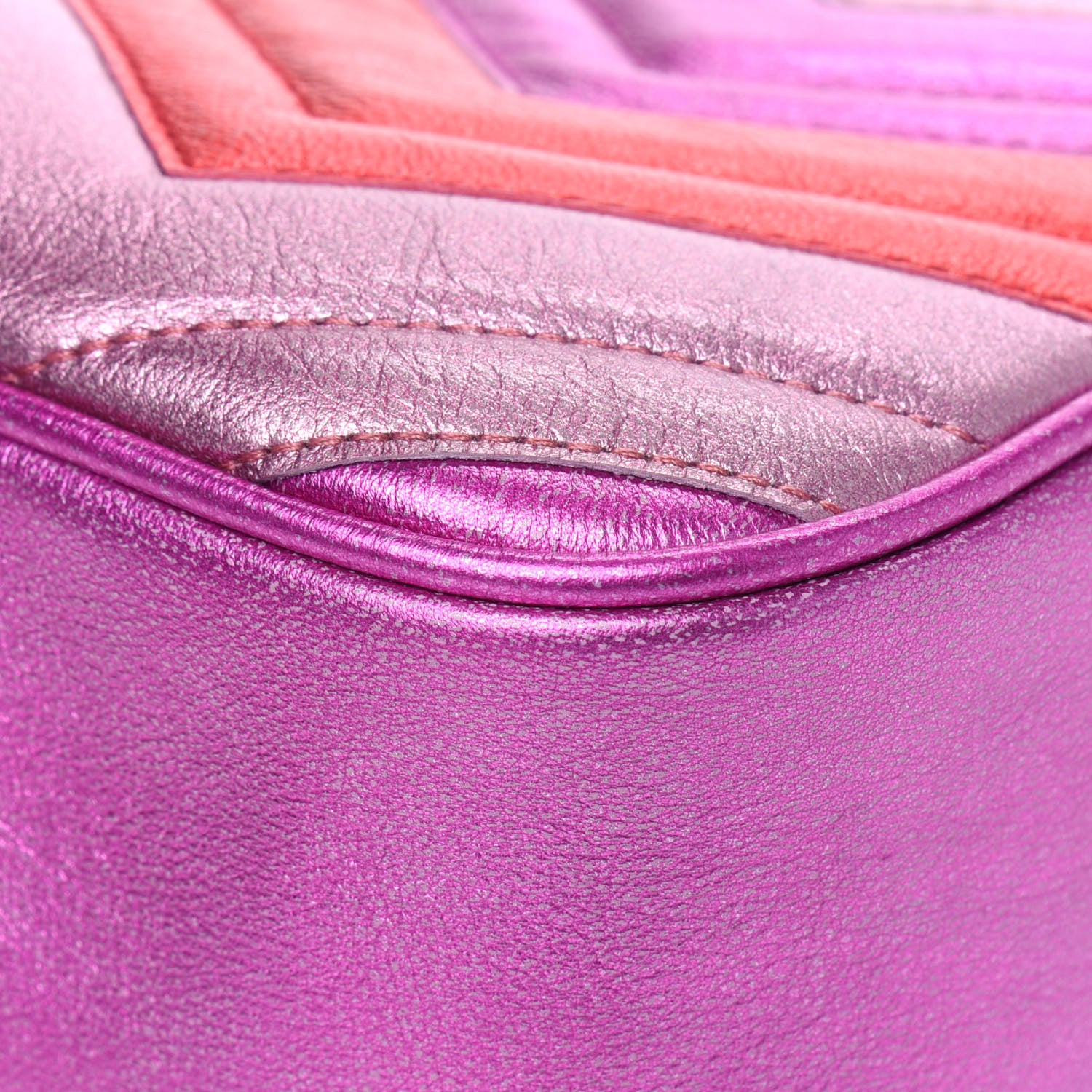 Gucci Laminated Nappa Matelasse Small GG Marmont Chain Shoulder Bag Fuxia Rosso Rosa 7 of 10