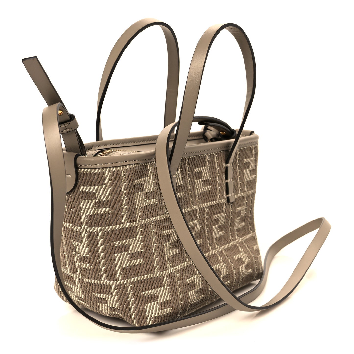 Denim Jacquard FF Effect Vitello Grace Mini Roll Tote Dove White Dove
