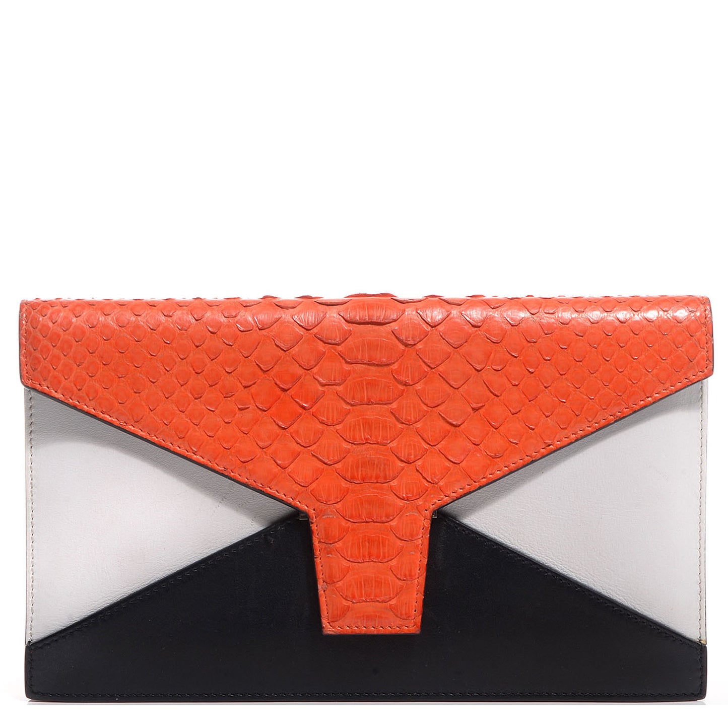 Python Calfskin Diamond Clutch Bright Orange