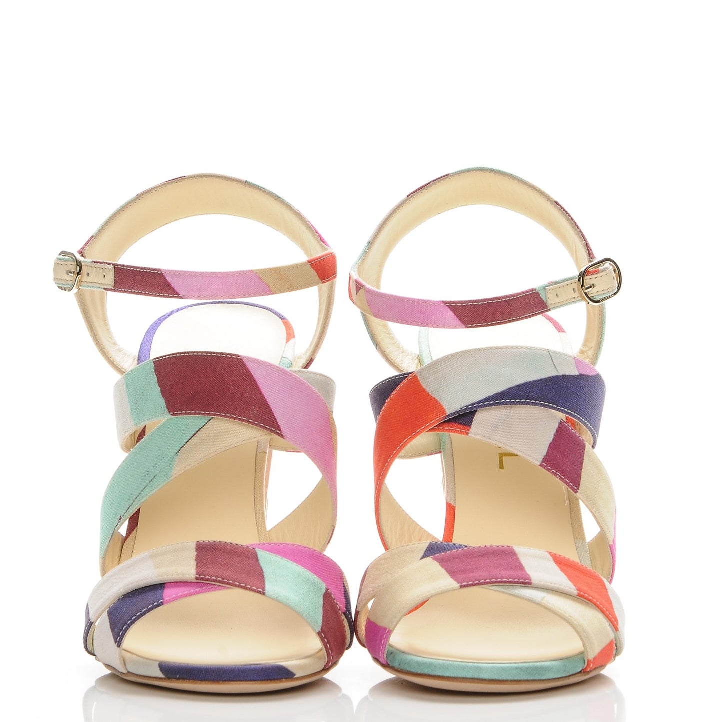Fabric Camellia Embossed Sandals 39 Multicolor