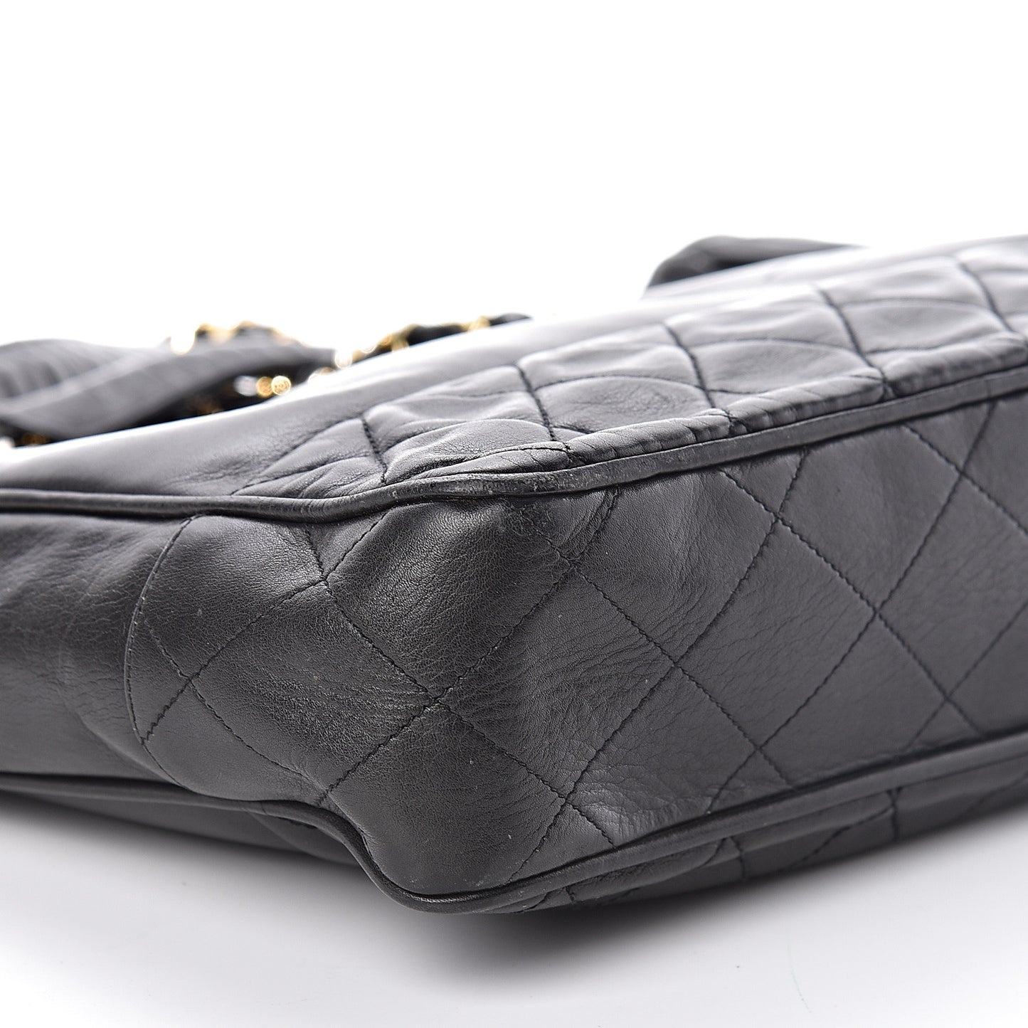 Lambskin Quilted Shopping Tote Black
