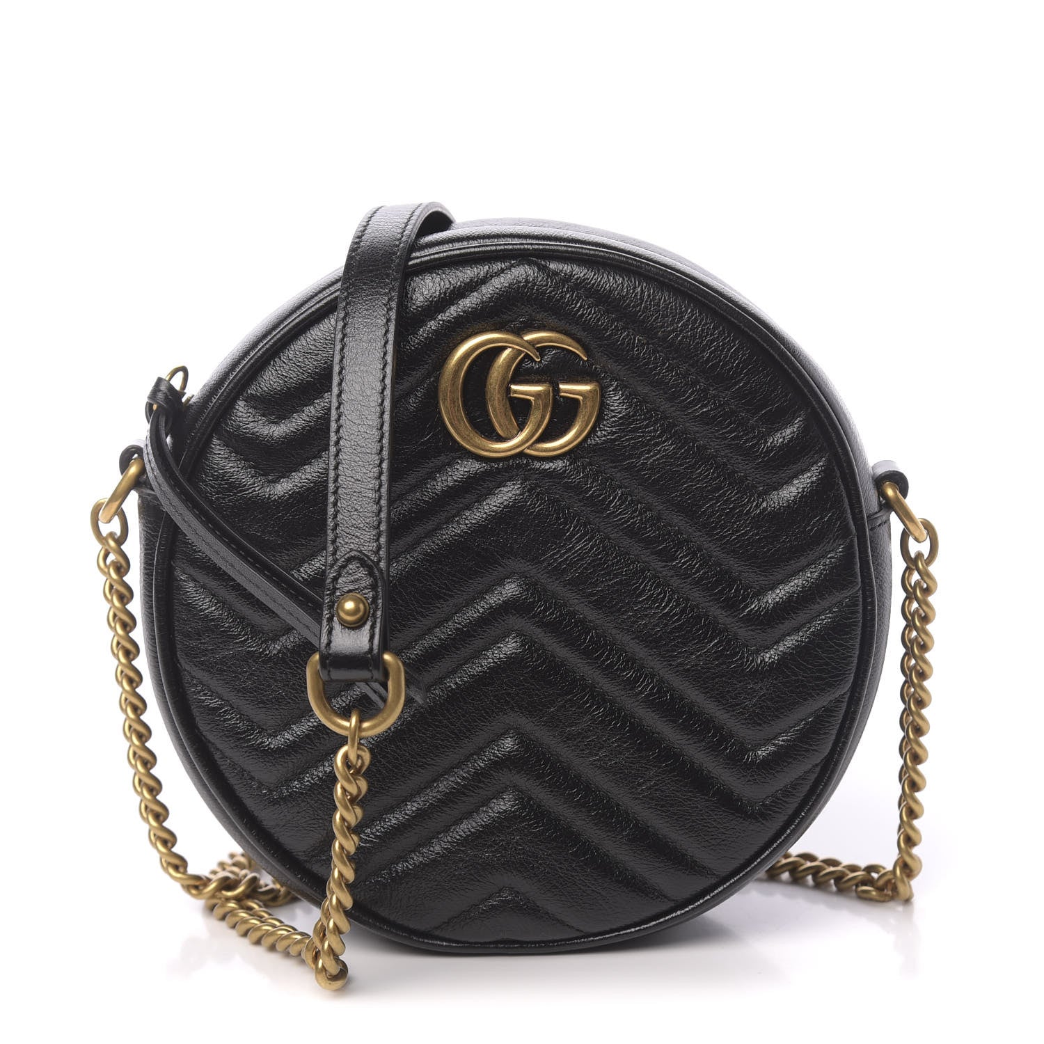 Gucci Azalea Calfskin Matelasse Heart Mini GG Marmont Round Shoulder Bag Black 1 of 10