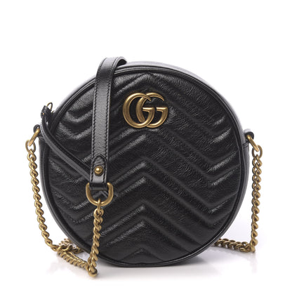 Gucci Azalea Calfskin Matelasse Heart Mini GG Marmont Round Shoulder Bag Black 1 of 10