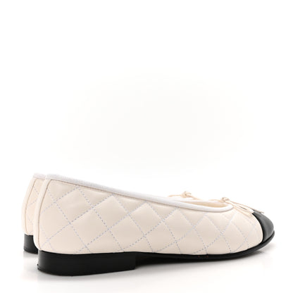 Chanel Canvas Lambskin Quilted CC Cap Toe Ballerina Flats 36 White Black 5 of 9