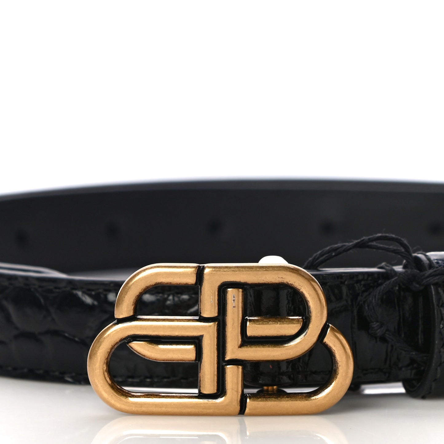 Shiny Calfskin Crocodile Embossed BB 20mm Thin Belt 85/34 Black