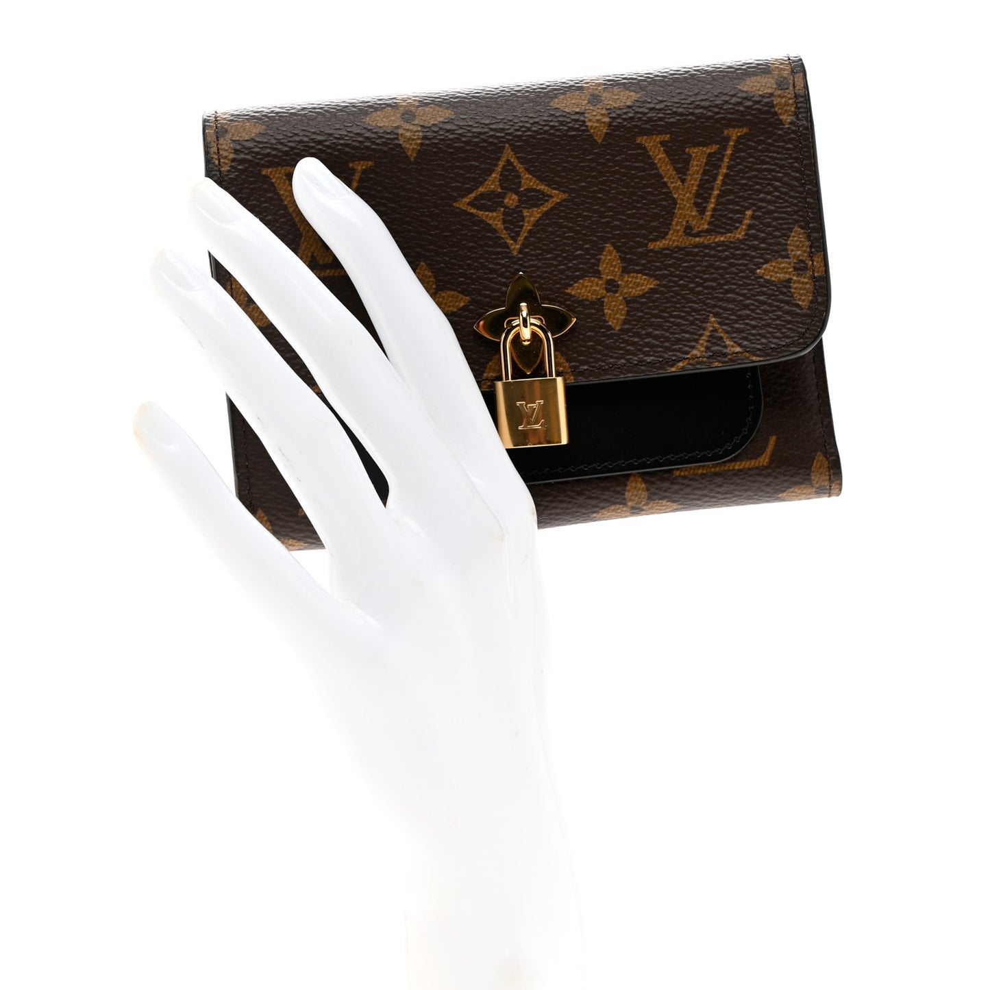 Monogram Flower Lock Compact Wallet Black