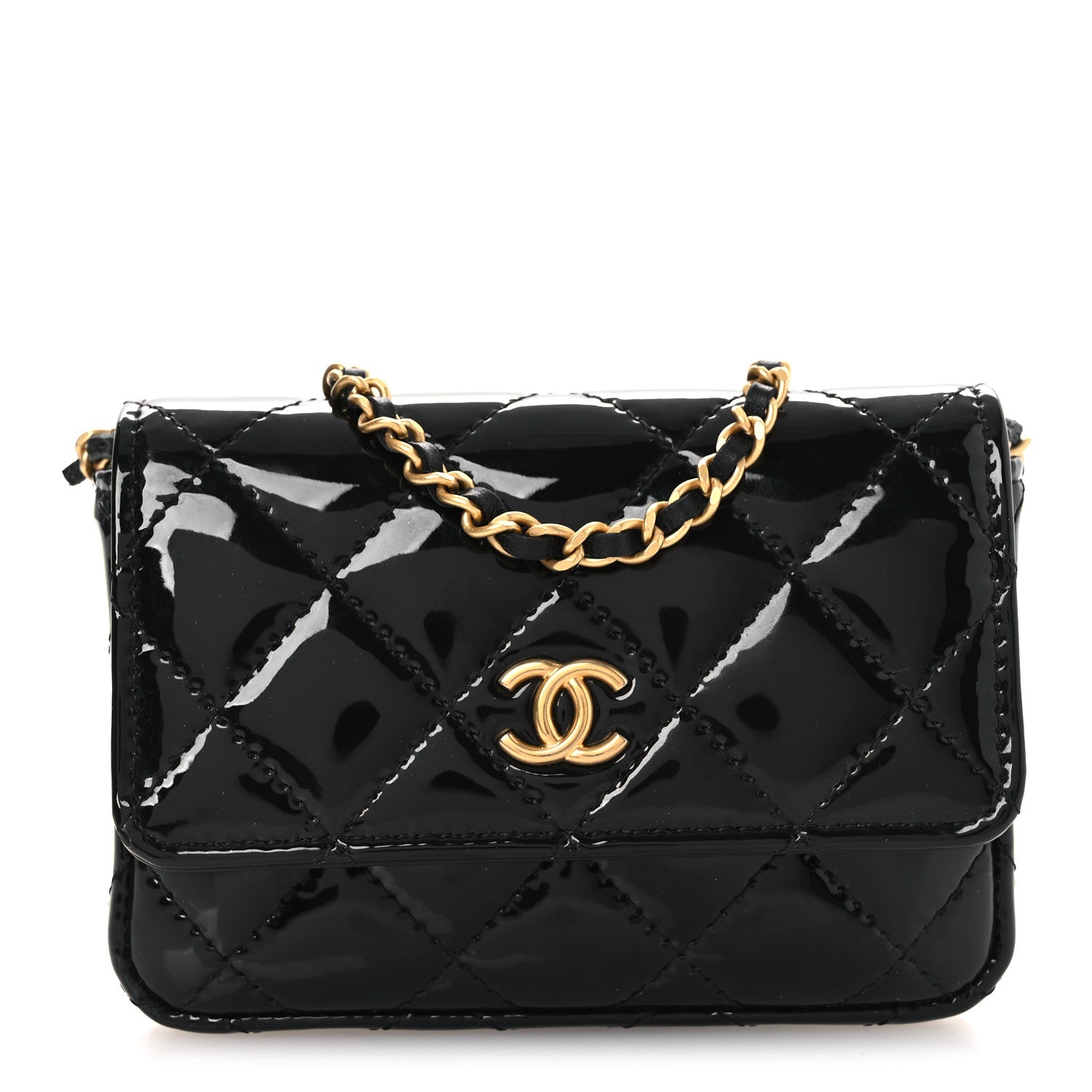 Chanel Patent Enamel Quilted Coco Hearts Clutch With Chain Black 1 of 14