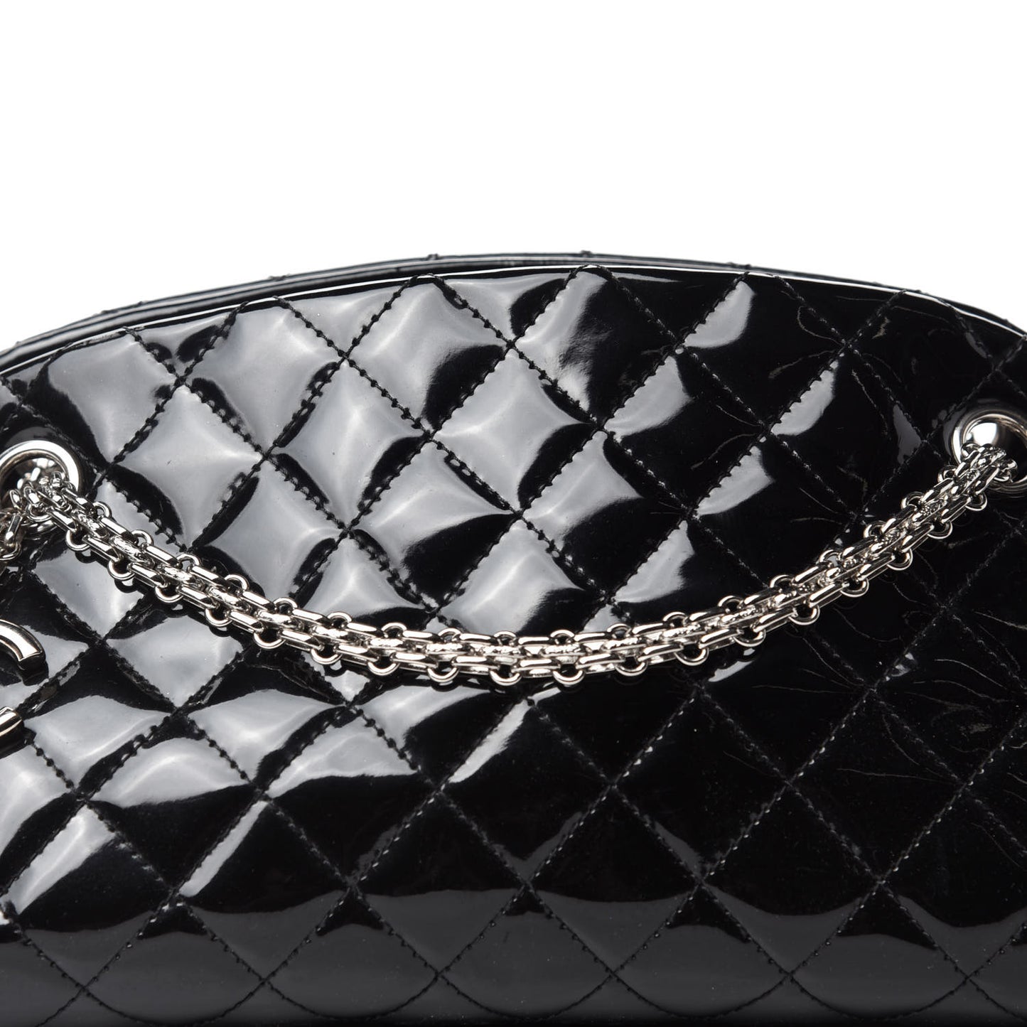Patent Quilted Medium Just Mademoiselle Bowling Bag Black