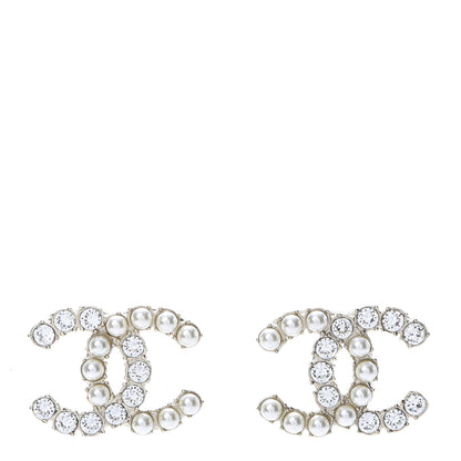 Chanel Crystal Pearl CC Dazzling Domino Earrings Gold 1 of 5