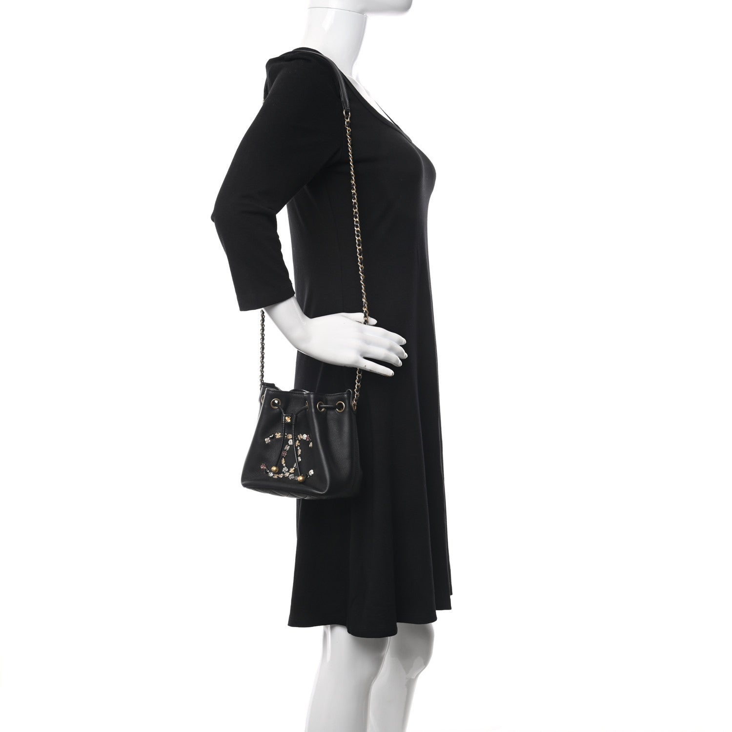 Chanel Lambskin Quilted Lucky Charms CC Drawstring Bag Black 2 of 11
