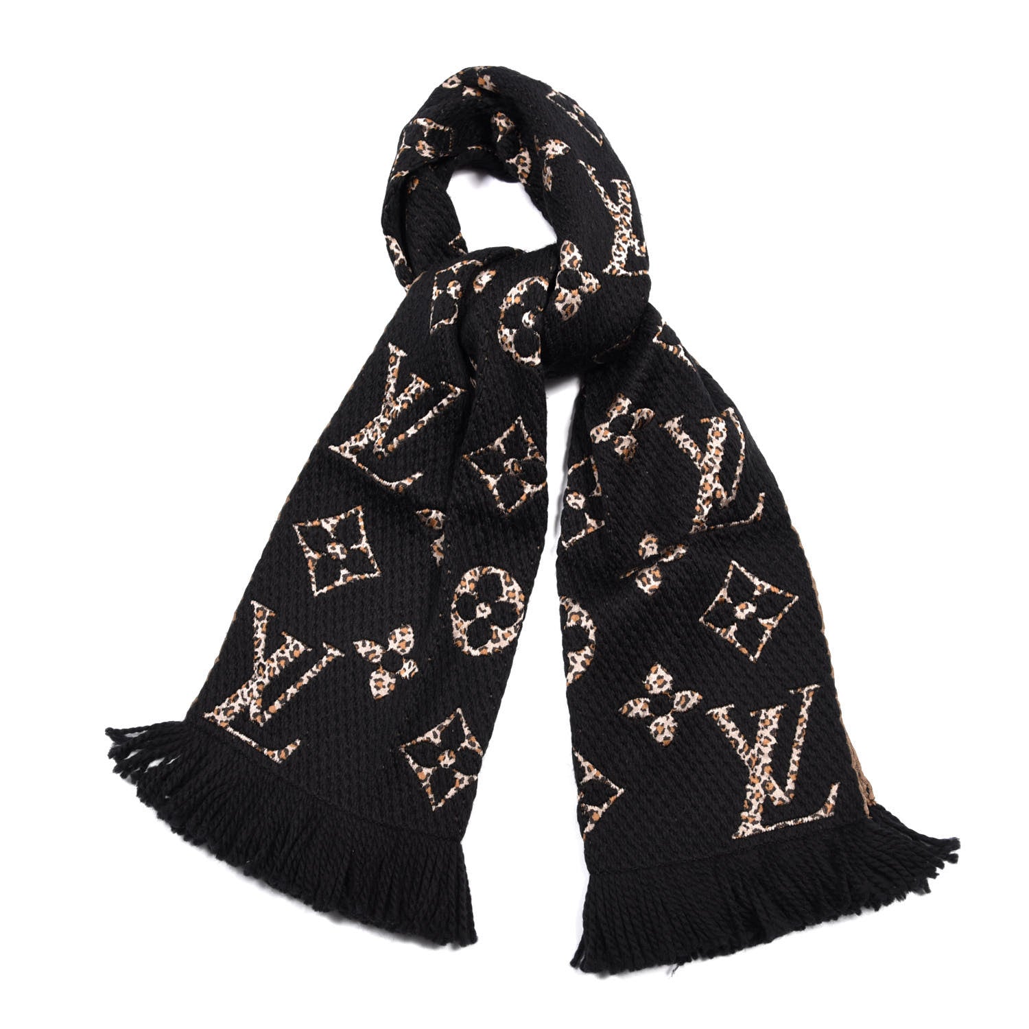 Louis Vuitton Wool Silk Monogram Giant Jungle Logomania Shine Scarf Black 1 of 3